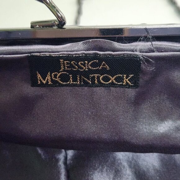 Jessica Mcclintock Gunmetal Kiss Lock Satin Evening Purse Crossbody Chain - Picture 5 of 5